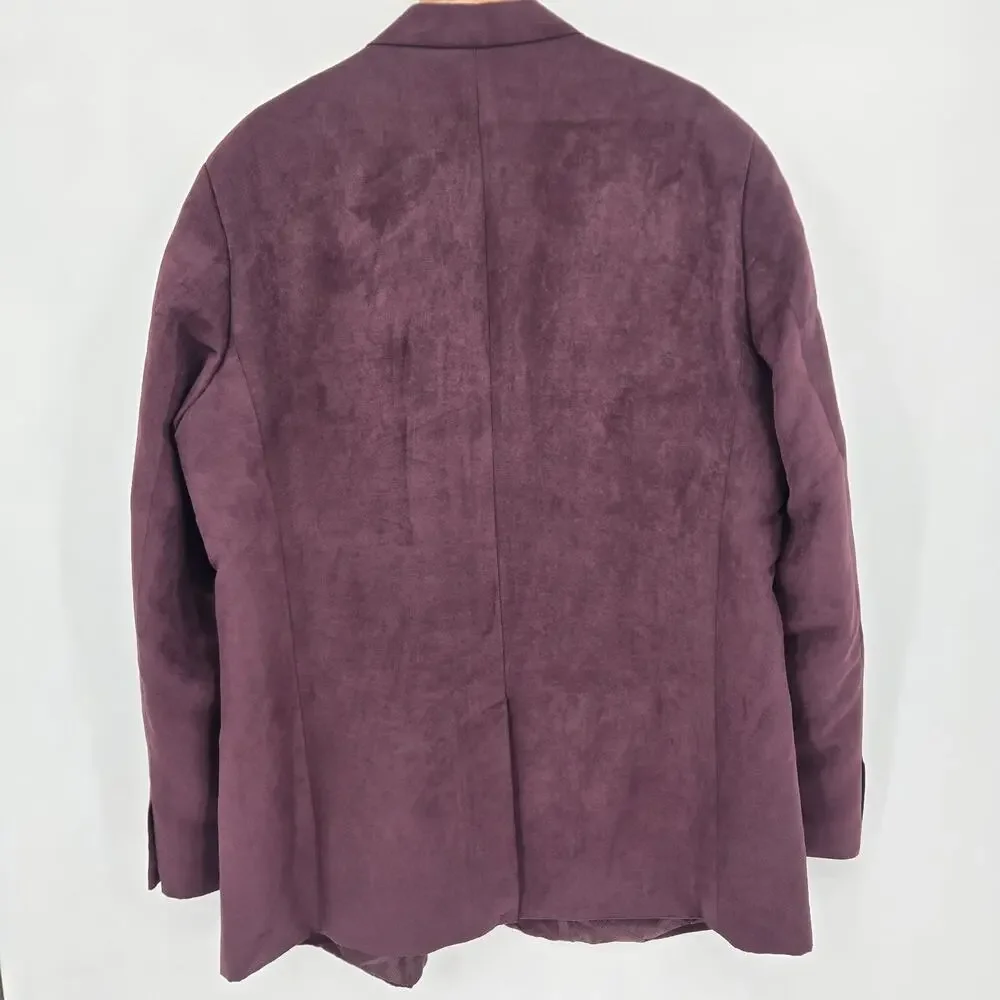 KS Signature Faux Microsuede Blazer Jacket Burgundy Sport Coat Size 50 Tall